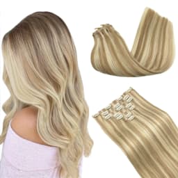 Sunmofavo PU Clip Hair Extensions Human Hair Invisible Balayage Ombre Blonde Color Skin Weft Remy Hair Extensions 150G With Clip