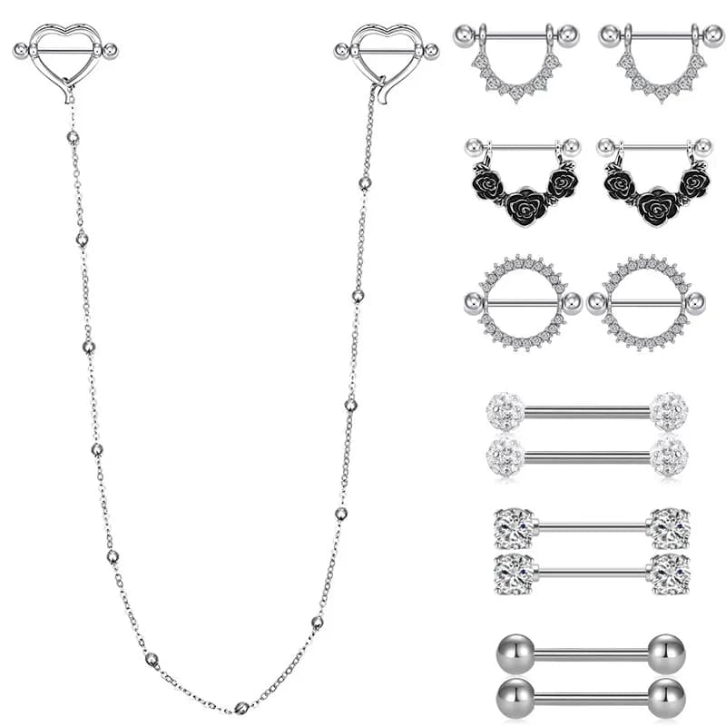 Fashion Long Chain U Heart Shaped Nipple Ring Sexy Women Body Jewelry 1 Pair Tease Europe and America Woman Nipple Piercing