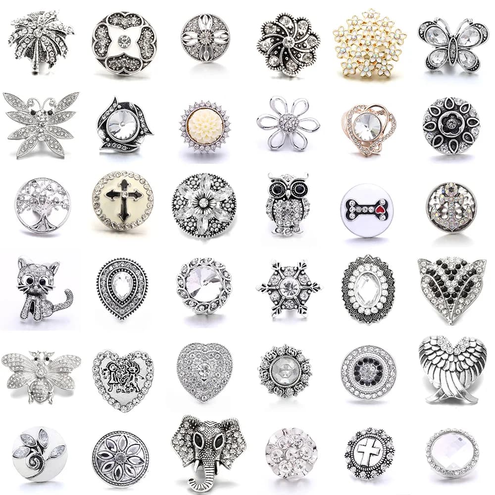 5pcs/lot New White Snap Jewelry 18mm Snap Buttons Animal Owl Butterfly Elephant Ginger Button Charm Women Fit Snap Bracelet