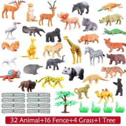 54 Pcs Mini Jungle Animal Toys Set Realistic Wild Plastic Animals Learning Toys Elephant Gazelle Giraffe Gnu Gorilla Lion Tiger