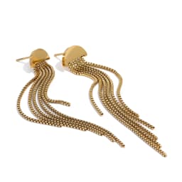 Yhpup Fashion Stainless Steel Long Tassel Drop Dangle Party Earrings Metal Rust Proof 18K Gold Color Plated Charm Jewelry Bijoux