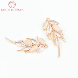 (7139) 4PCS 10.5x27MM 24K Gold Color Brass with Zircon Feather Charms Pendants Jewelry Making Findings Accessories Wholesale