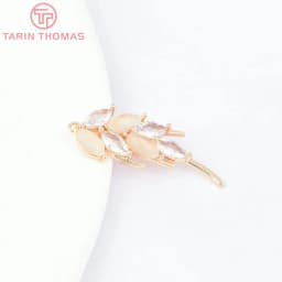 (7139) 4PCS 10.5x27MM 24K Gold Color Brass with Zircon Feather Charms Pendants Jewelry Making Findings Accessories Wholesale