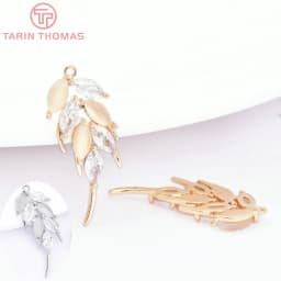 (7139) 4PCS 10.5x27MM 24K Gold Color Brass with Zircon Feather Charms Pendants Jewelry Making Findings Accessories Wholesale
