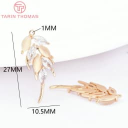 (7139) 4PCS 10.5x27MM 24K Gold Color Brass with Zircon Feather Charms Pendants Jewelry Making Findings Accessories Wholesale