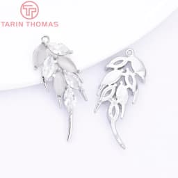 (7139) 4PCS 10.5x27MM 24K Gold Color Brass with Zircon Feather Charms Pendants Jewelry Making Findings Accessories Wholesale
