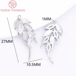 (7139) 4PCS 10.5x27MM 24K Gold Color Brass with Zircon Feather Charms Pendants Jewelry Making Findings Accessories Wholesale