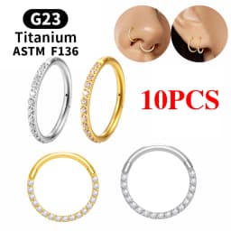 10PCS G23 Titanium Lip Hinged Earrings Hoop Round Tragus Cartilage Helix Segment Ear Nose Ring Body Piercing Jewelry