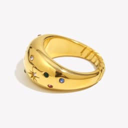 E.B.belle 2026 Collection Colorful Crystal Zircon Gem Star Pattern Bold Dome Stainless Steel Rings For Women Gold Plated Ring