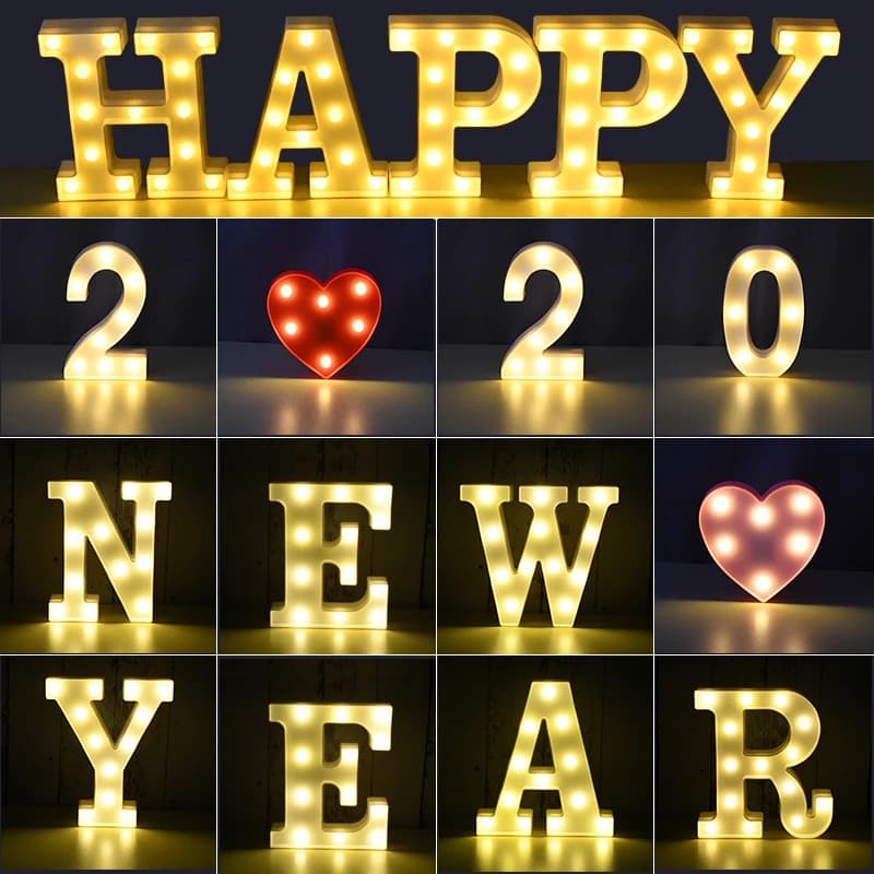 16/21CM DIY Luminous Lights LED Letter Night Light Creative Letters Alphabet Number Battery Lamp Romantic Party Decoration