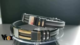Vnox Stainless Steel Bracelet Men Wrist Band Black Grooved Rudder Silicone Mesh Link Insert Punk Wristband Stylish Casual Bangle