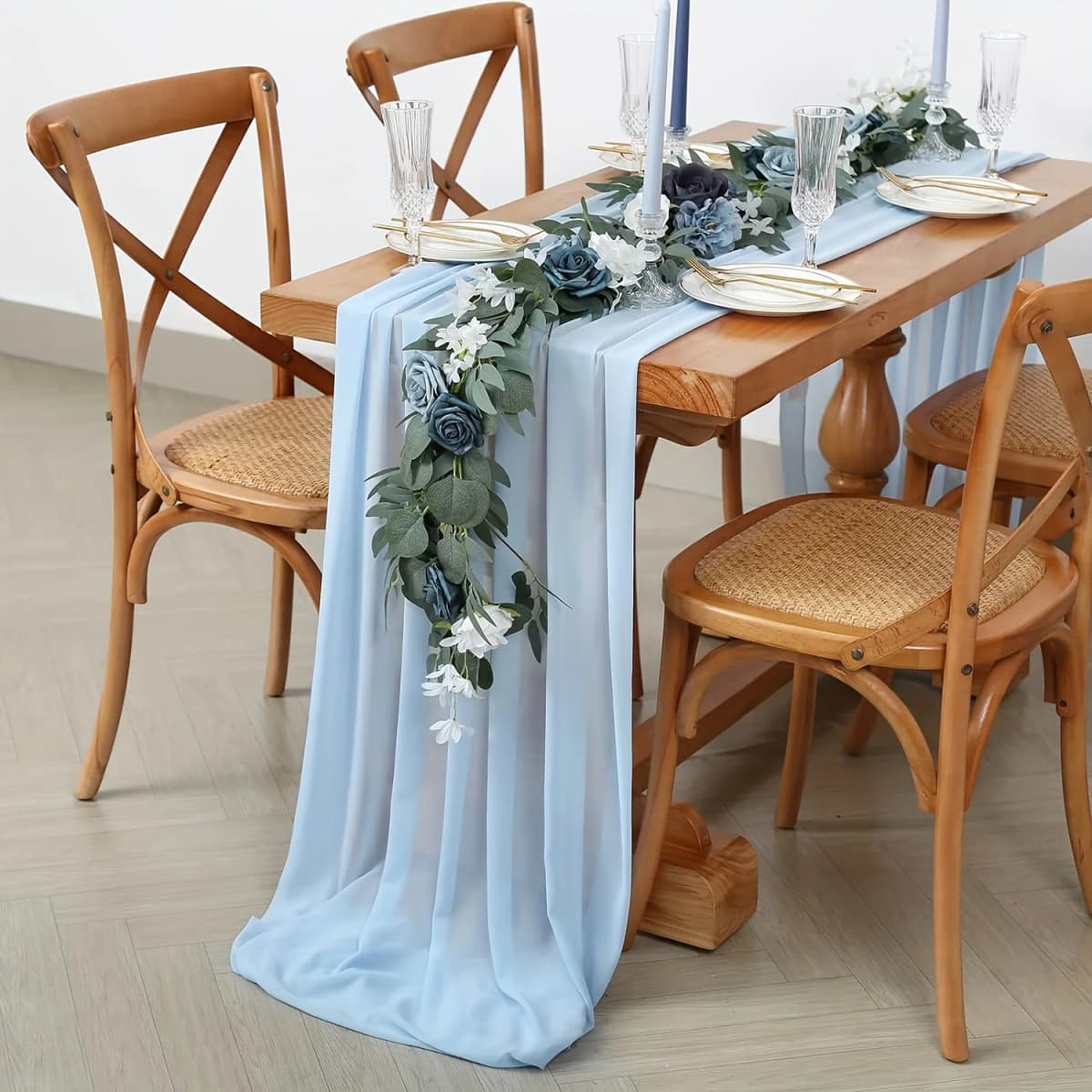 Chiffon Table Runner Solid Colorful Luxury Rustic Boho Droop For Wedding Baby Shower Easter Decoration Valentine Home Decorate