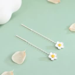 Silver Color Trend Daisy Flower Long Wire Tassel Thread Hanging Earrings For Women Crystal Zircon Piercing Earring Girl Jewelry