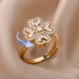 Four Clover Rotating Anxiety Rings for Women Gold Color Adjustable Stainless Steel Wedding Ring Aesthetic Jewelry Gift anillos