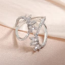 ZAKOL Cute White Geometric Zirconia Leaf Open Adjustable Rings for Women Party Jewelry 2023 New