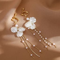 Trendy Temperament Long Pearls No Hole Clip Earrings Imitation Pearl Shell Tassel Long Clip on Earrings on Pierced Ears Women