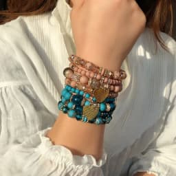 4pcs/set Boho Strand Bracelets For Women Crystal Beads Bracelets Heart Letter Elastic Bangles Wristband Yoga Jewelry Gifts A-