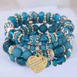 4pcs/set Boho Strand Bracelets For Women Crystal Beads Bracelets Heart Letter Elastic Bangles Wristband Yoga Jewelry Gifts A-