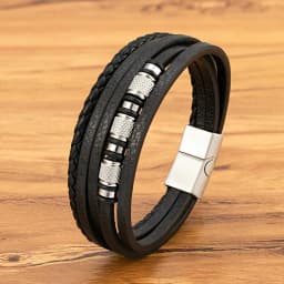 XQNI Fashion Handmade Multi-Layer Leather Bracelets for Men Women Wristband Stainless Steel Button Bangle Accessories Jewelry
