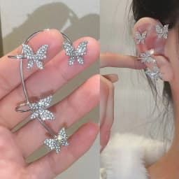 Fashion Zircon Butterfly Ear Clips Sparkling Rhinestone Ear Cuff Clips Earrings Without Piercing For Women Wedding Jewelry Gifts