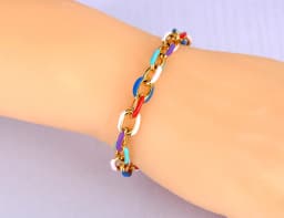 Lokaer Titanium Stainless Steel Chain & Link Bracelets Trendy 18k Gold Plated Colorful Glazed Charm Bracelet For Women B22038