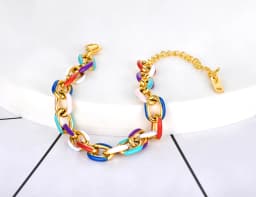 Lokaer Titanium Stainless Steel Chain & Link Bracelets Trendy 18k Gold Plated Colorful Glazed Charm Bracelet For Women B22038