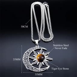 Witch Moon Sun Pentagram Necklace Stainless Steel Stone Occult Luna Crescent Wicca Necklaces Jewelry Collares Acero Inoxidable