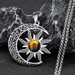Witch Moon Sun Pentagram Necklace Stainless Steel Stone Occult Luna Crescent Wicca Necklaces Jewelry Collares Acero Inoxidable