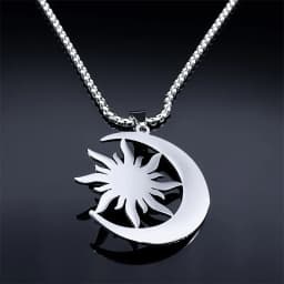 Witch Moon Sun Pentagram Necklace Stainless Steel Stone Occult Luna Crescent Wicca Necklaces Jewelry Collares Acero Inoxidable