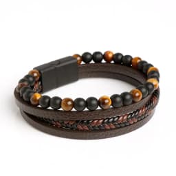 19/21/23cm Hand-woven Leather Bracelet High Quality Multilayer Tiger Eye Beaded Leather Men Bracelet Punk Bangle for Men Jewelry