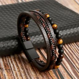 19/21/23cm Hand-woven Leather Bracelet High Quality Multilayer Tiger Eye Beaded Leather Men Bracelet Punk Bangle for Men Jewelry