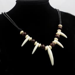 Tribal Imitation Wolf Teeth Beaded Necklace Adjustable Length Couple Necklace Amulet Gift