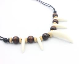 Tribal Imitation Wolf Teeth Beaded Necklace Adjustable Length Couple Necklace Amulet Gift