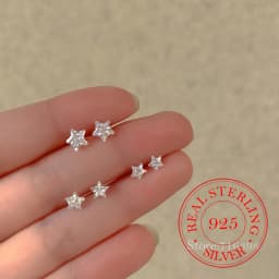 Original 925 Sterling Silver Crystal Star Stud Earrings for Women Girls Ear Needle Piercing Jewelry Party Wedding Sleeper Gift