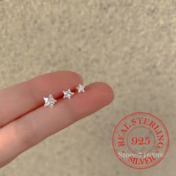 Original 925 Sterling Silver Crystal Star Stud Earrings for Women Girls Ear Needle Piercing Jewelry Party Wedding Sleeper Gift