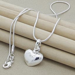 hot sale Silver color Solid Heart Necklace 18-30 Inch Snake Chain For Women Girl Wedding Charm Fashion Jewelry luxury