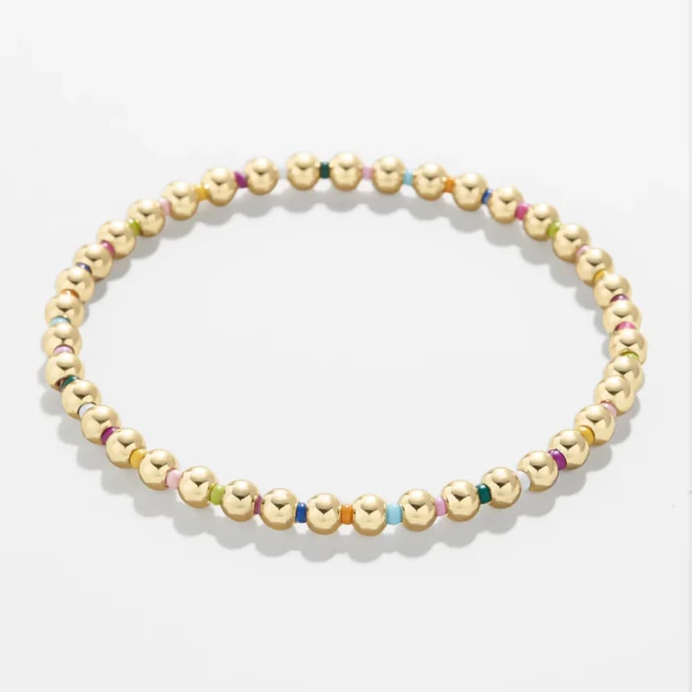 KKBEAD Unfade 3mm Gold Color Beads Bracelet Boho Colorful Jewelry for Women Girl Gift Stretch Bracelets Pulseras Femme