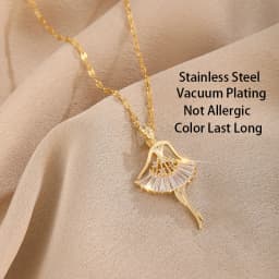 Sweet Elegant Ballerina Girl Crystal Zircon Pendant Necklaces For Women Korean Fashion Ladies Sexy Stainless Steel Jewelry Gift