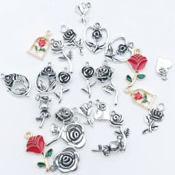 10/24Pcs/Pack Romantic Vintage Rose Flower Chaems Alloy Small Pendants for Jewelry Making Findings Crafting Accessories