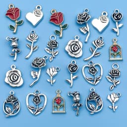 10/24Pcs/Pack Romantic Vintage Rose Flower Chaems Alloy Small Pendants for Jewelry Making Findings Crafting Accessories