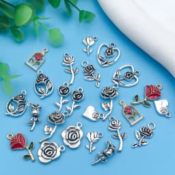 10/24Pcs/Pack Romantic Vintage Rose Flower Chaems Alloy Small Pendants for Jewelry Making Findings Crafting Accessories