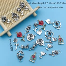 10/24Pcs/Pack Romantic Vintage Rose Flower Chaems Alloy Small Pendants for Jewelry Making Findings Crafting Accessories