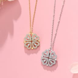 1pc Heart Shaped Four Leaf Clover Pendant Necklace Jewelry Zircon Women Love Clavicle Chain Gifts Openable ChokerJewelry