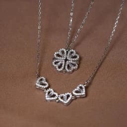 1pc Heart Shaped Four Leaf Clover Pendant Necklace Jewelry Zircon Women Love Clavicle Chain Gifts Openable ChokerJewelry