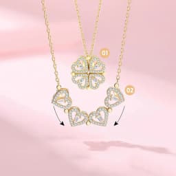 1pc Heart Shaped Four Leaf Clover Pendant Necklace Jewelry Zircon Women Love Clavicle Chain Gifts Openable ChokerJewelry