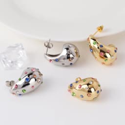 Gold-plated Colorful Zircon Chubby Water Drop Stud Earrings for Women Girls Silver Classic Trend Wedding Party Jewelry