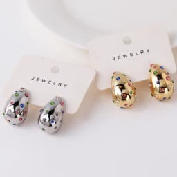 Gold-plated Colorful Zircon Chubby Water Drop Stud Earrings for Women Girls Silver Classic Trend Wedding Party Jewelry