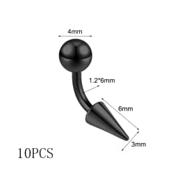 ZS 10Pcs/lot 16G Spike Curved Barbell Eyebrow Ring Internally Threaded Eyebrow Piercing Cone Helix Earring 6/8/10mm Lip Piercing