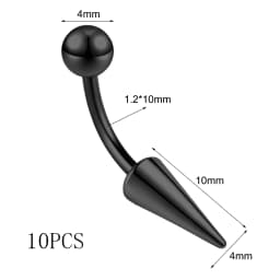 ZS 10Pcs/lot 16G Spike Curved Barbell Eyebrow Ring Internally Threaded Eyebrow Piercing Cone Helix Earring 6/8/10mm Lip Piercing