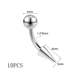 ZS 10Pcs/lot 16G Spike Curved Barbell Eyebrow Ring Internally Threaded Eyebrow Piercing Cone Helix Earring 6/8/10mm Lip Piercing